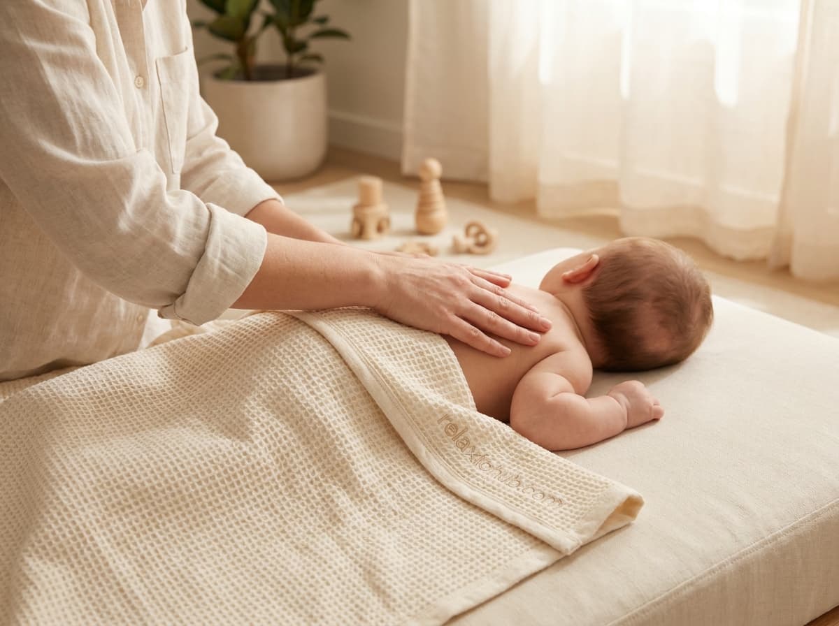 Крупний план м'якого погладжування плеча дитини під час wellness-масажу