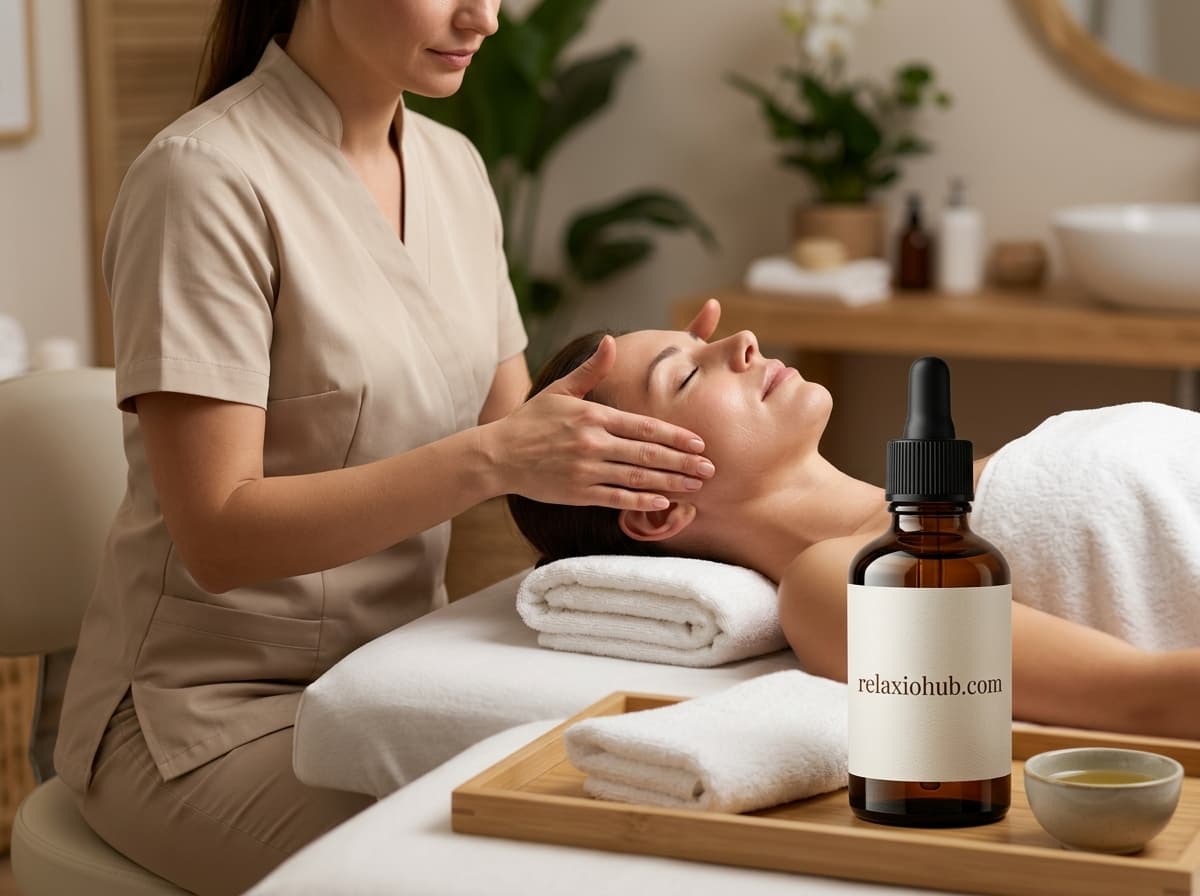 Hands sculpting cheeks with elongated lifting strokes during a cosmetic facial session