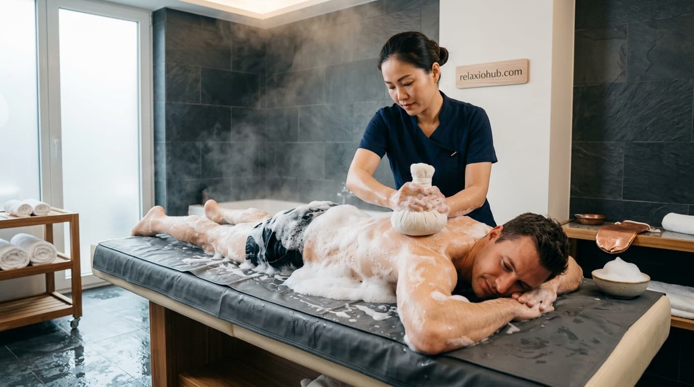 Пінний масаж у приватній wellness-кімнаті з чистими рушниками та теплим світлом