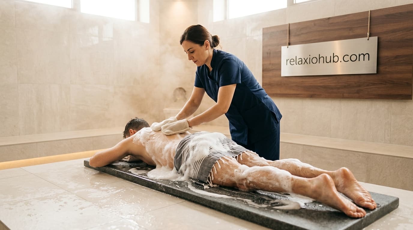 Деталь теплої піни й рук майстра під час контрольованого ковзання Soapy-масажу