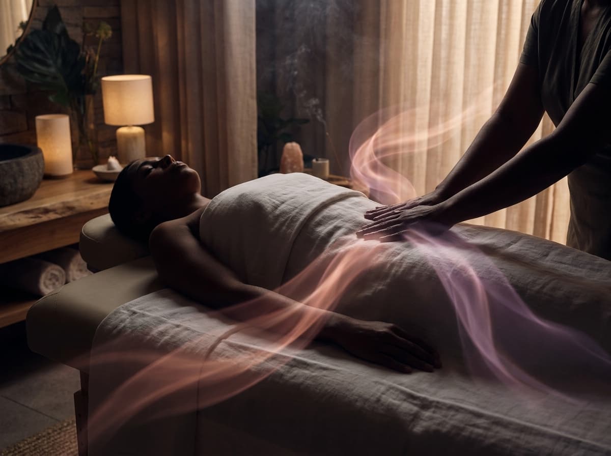 Спокійна приватна wellness-кімната, підготовлена для жіночого масажного сеансу